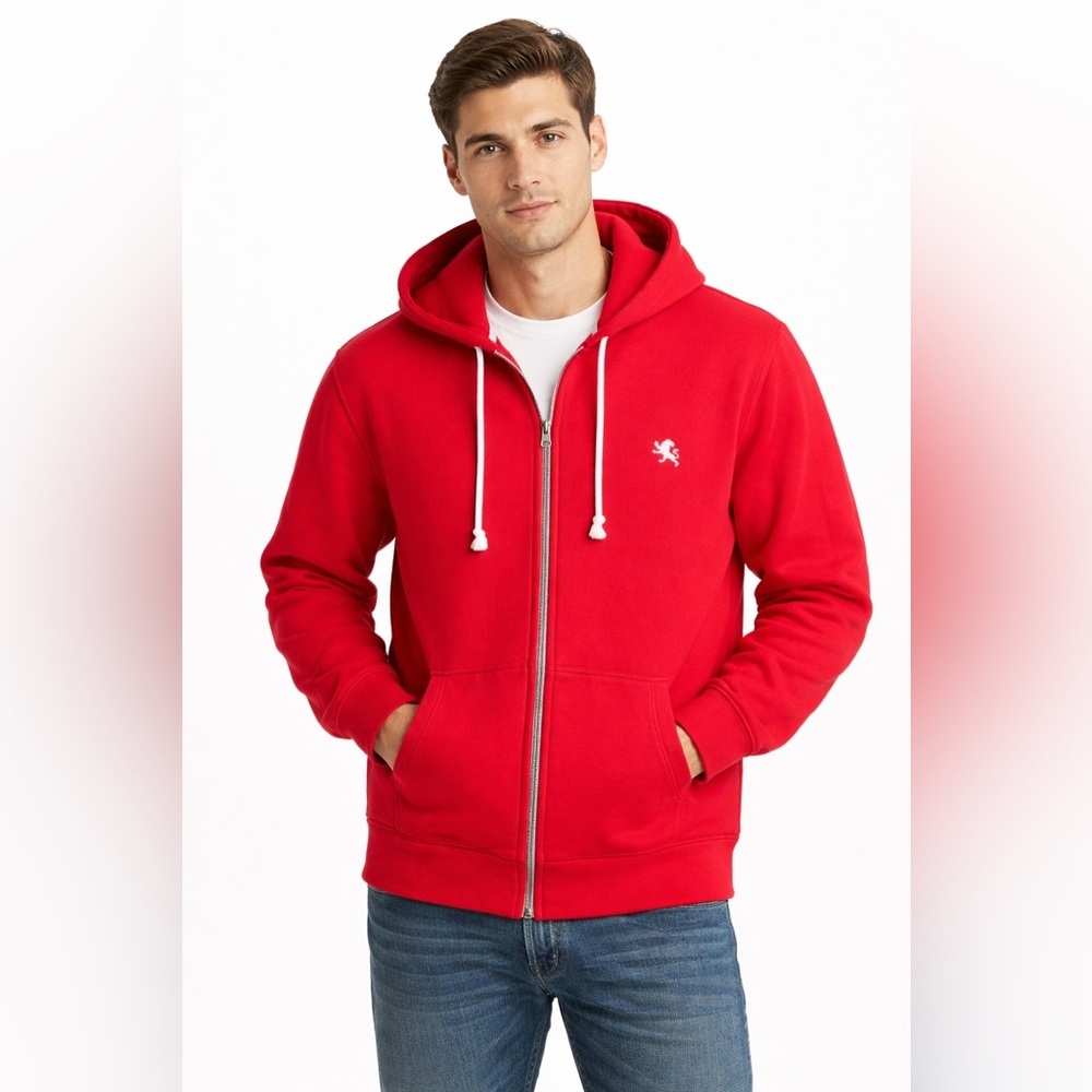 Express Red Zip Up Hoodie Fleece Sweatshirt Oversized Casual Streetwear Size XL